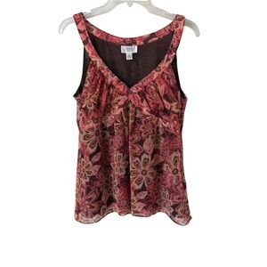 Y2K Pink Floral Print Babydoll Top Sleeveless Pleated V-Neck Boho Fairy Retro